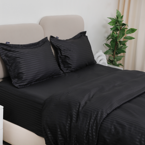 Luxury Satin Stripe Duvet Cover Set, Black