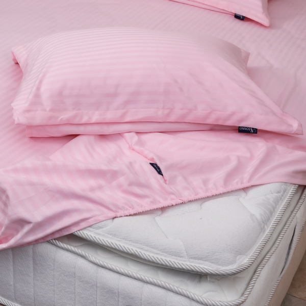 Luxury Satin Stripe Fitted Bedsheet, Pink