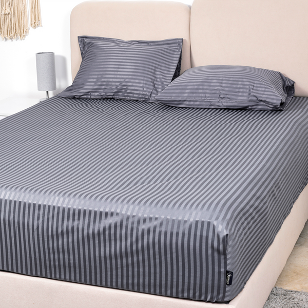 Luxury Satin Stripe Fitted Bedsheet, Gray